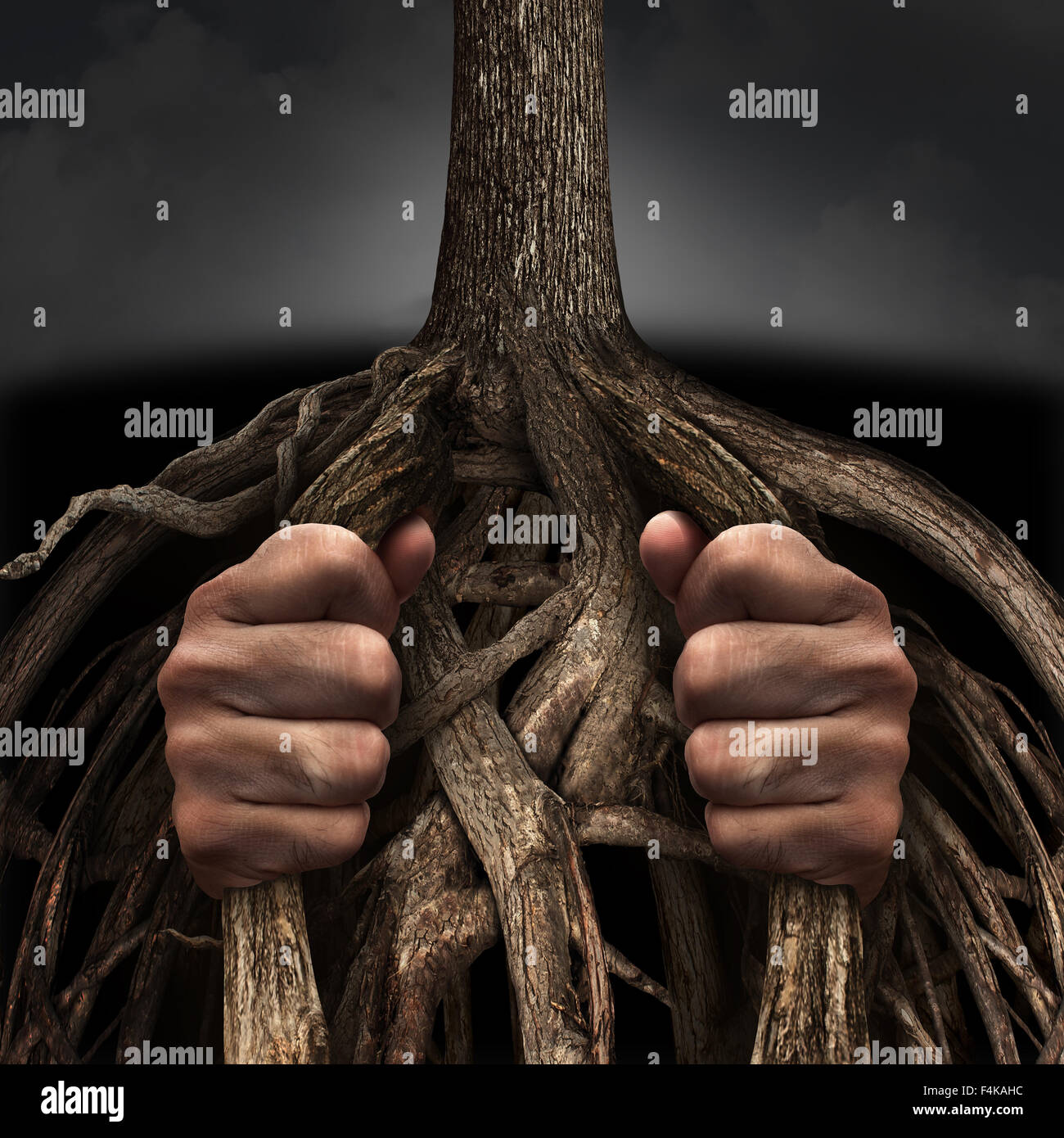 Trapped concept and mental prison symbol as a person caged and