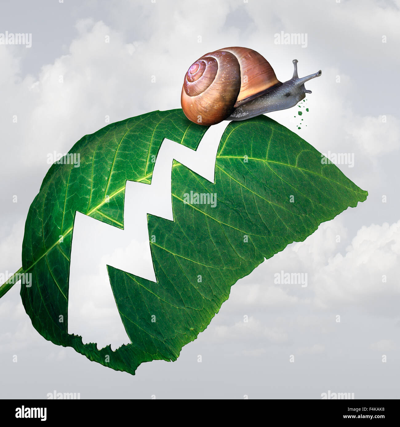 Slow profit growth business concept as a snail creating a hole shaped