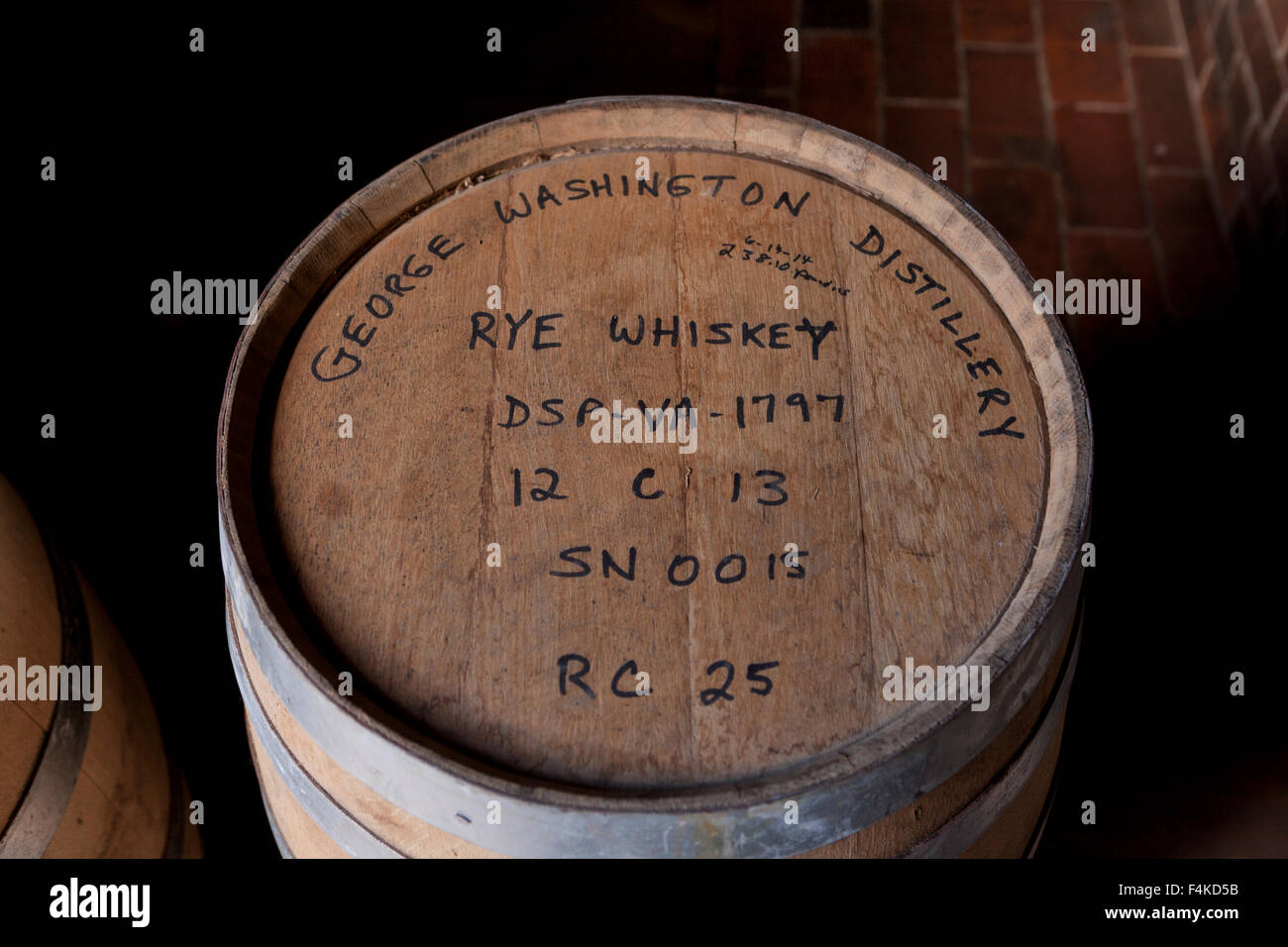Rye whiskey barrel at Washington distillery, Mount Vernon