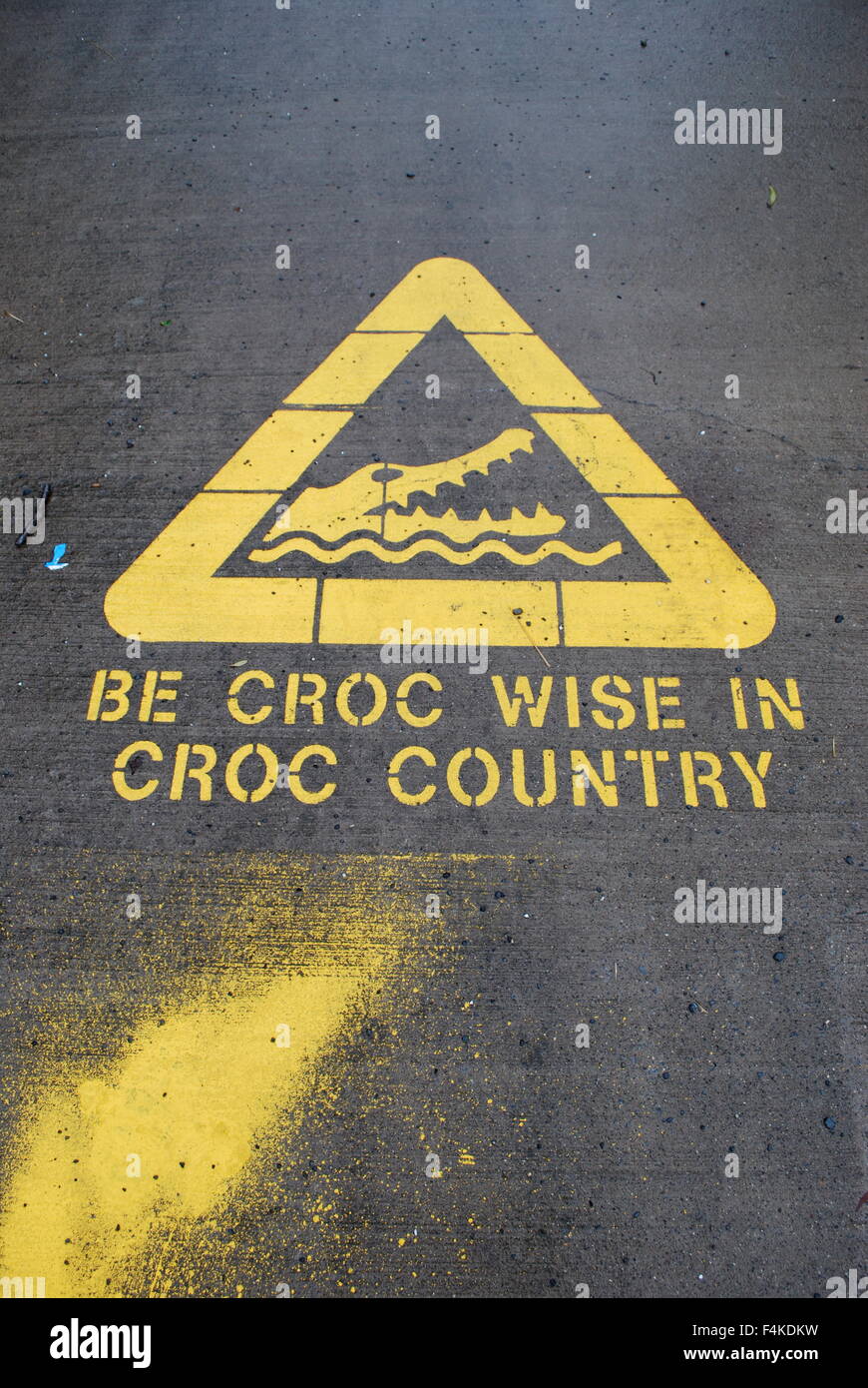 Crocodile warning sign at the Daintree river in Port Douglas, Queensland, Australia Stock Photo