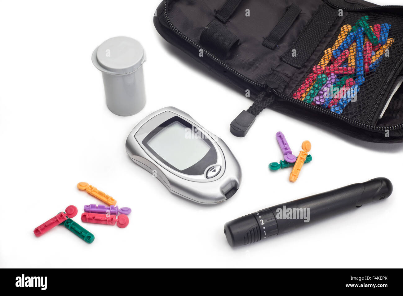 Diabetic testing supplies with and multicolored lancets