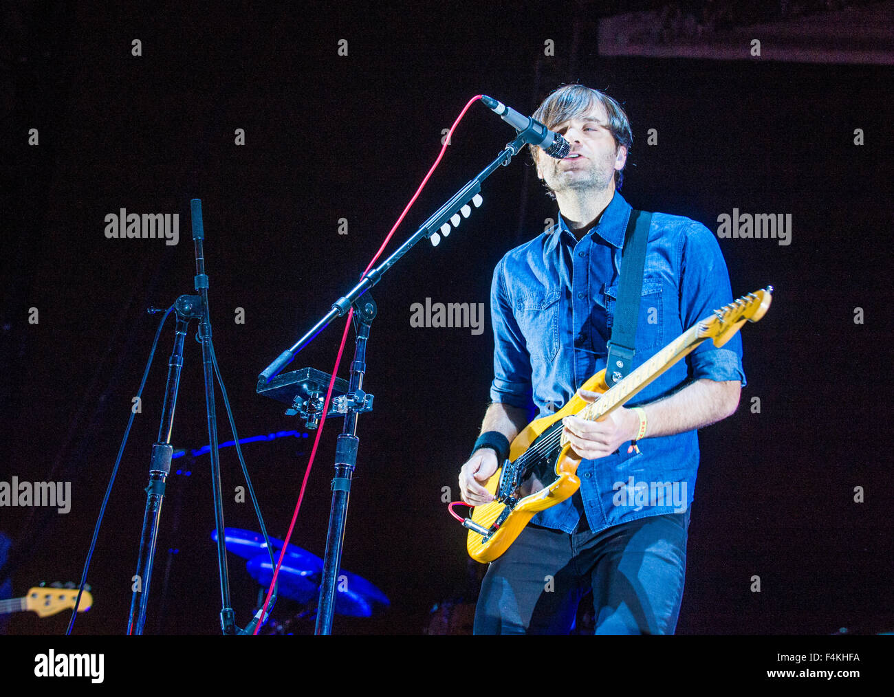 Musician Ben Gibbard of Death Cab for Cutie performs on stage during Life Is Beautiful Festival in Las Vegas Stock Photo