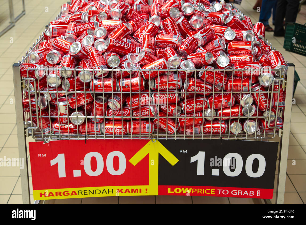 Coca cola softdrink offer bin at Giant supermarket in Malaysia. Stock Photo