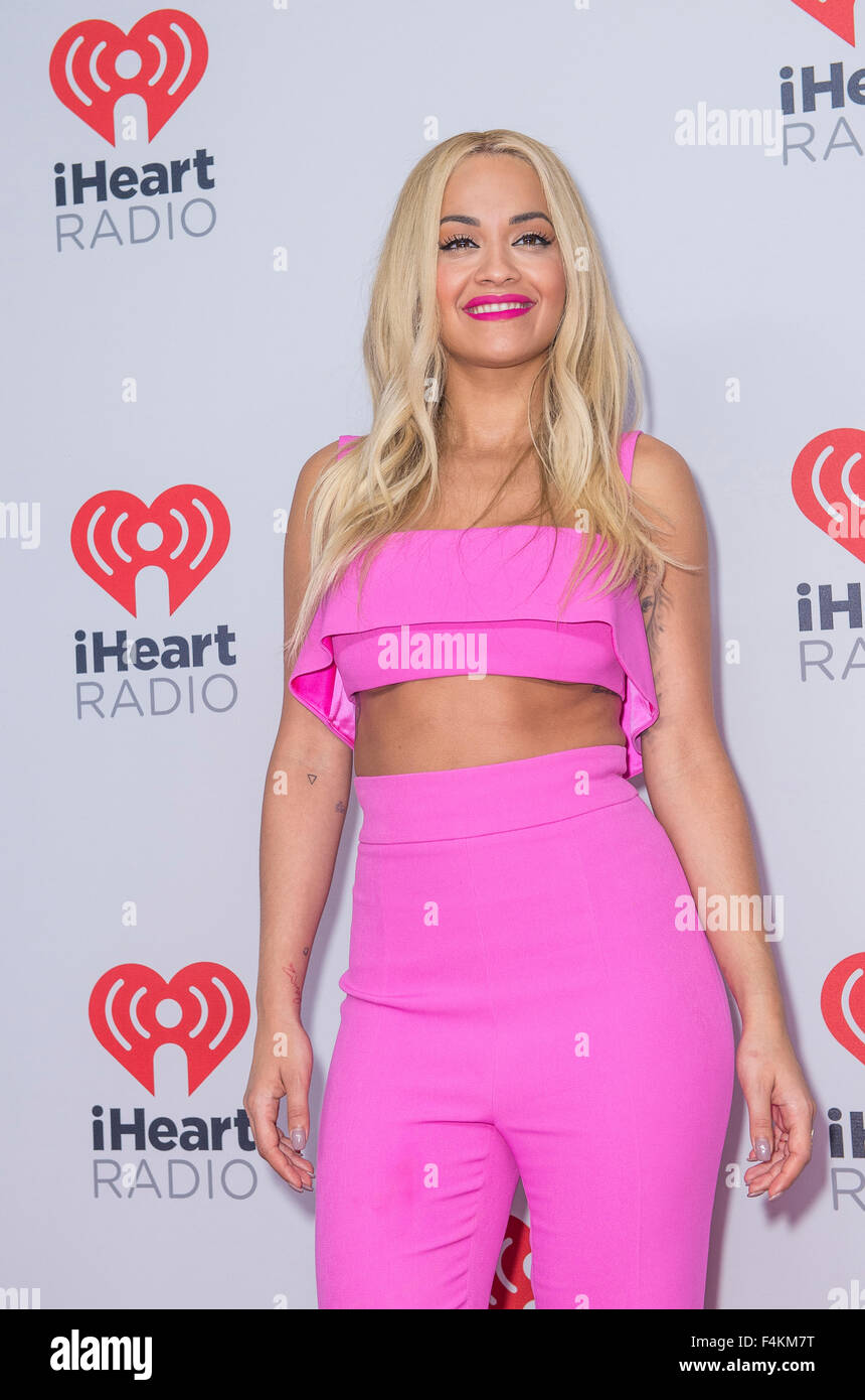 Singer Rita Ora attends the 2015 iHeartRadio Music Festival at MGM Grand Garden Arena in Las Vegas Stock Photo