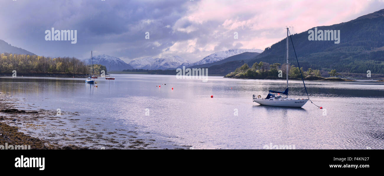Panorama Loch Leven from south Ballachulish, Highlands Scotland. Stock Photo