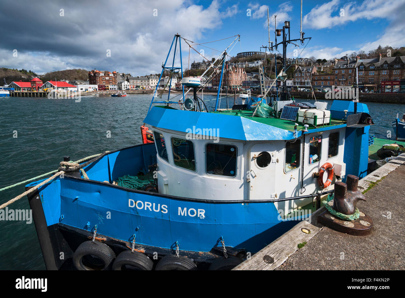 Oban Harbour, boats, McCaig's Tower, Argyll and Bute Region; Scotland, Uk Stock Photo