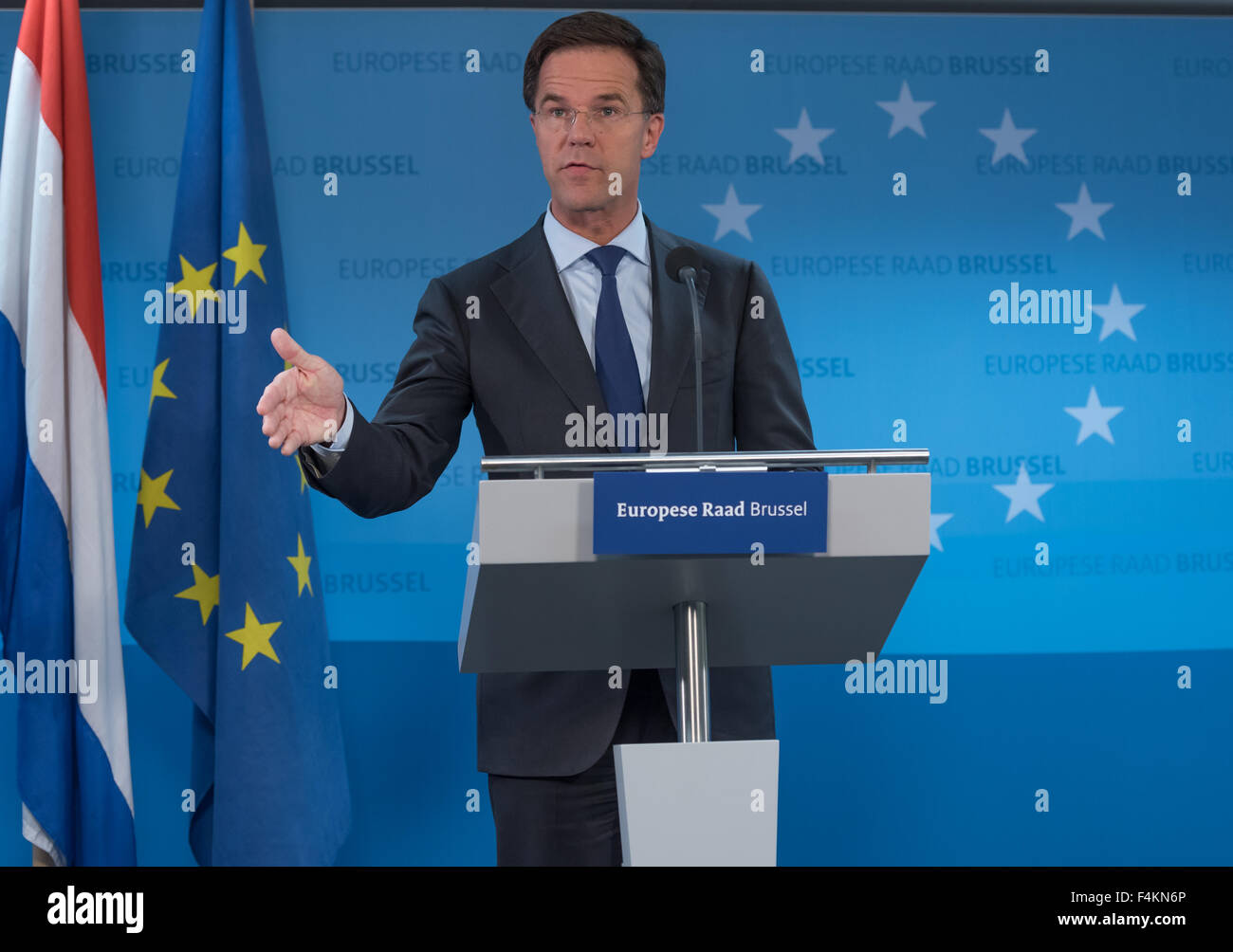 Brussels, Belgium. 15th Oct, 2015. Prime Minister Mark Rutte, gives a ...