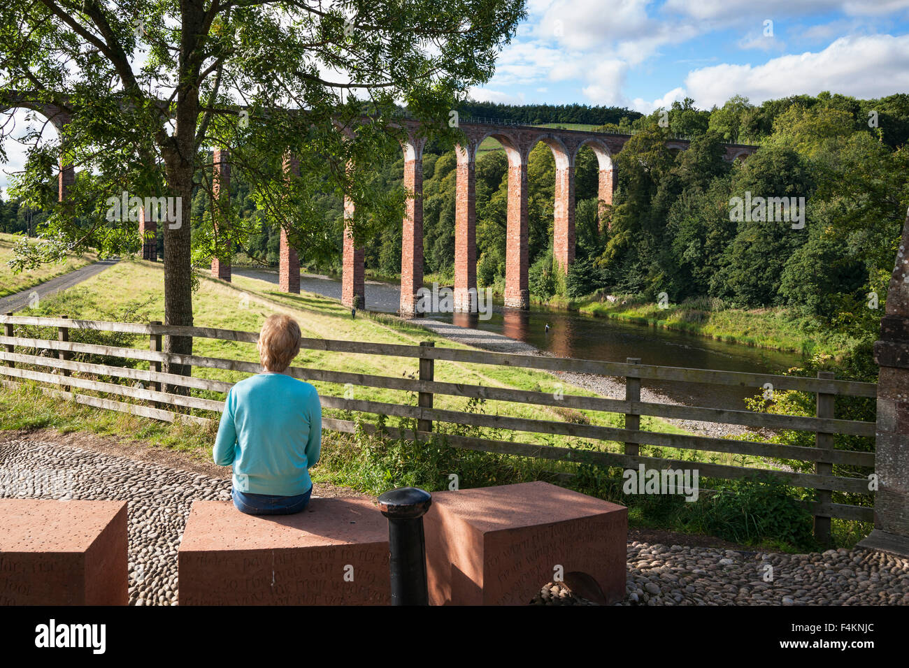 Leaderfoot railway viaduct over river Tweed, Melrose, Borders, Scotland Stock Photo