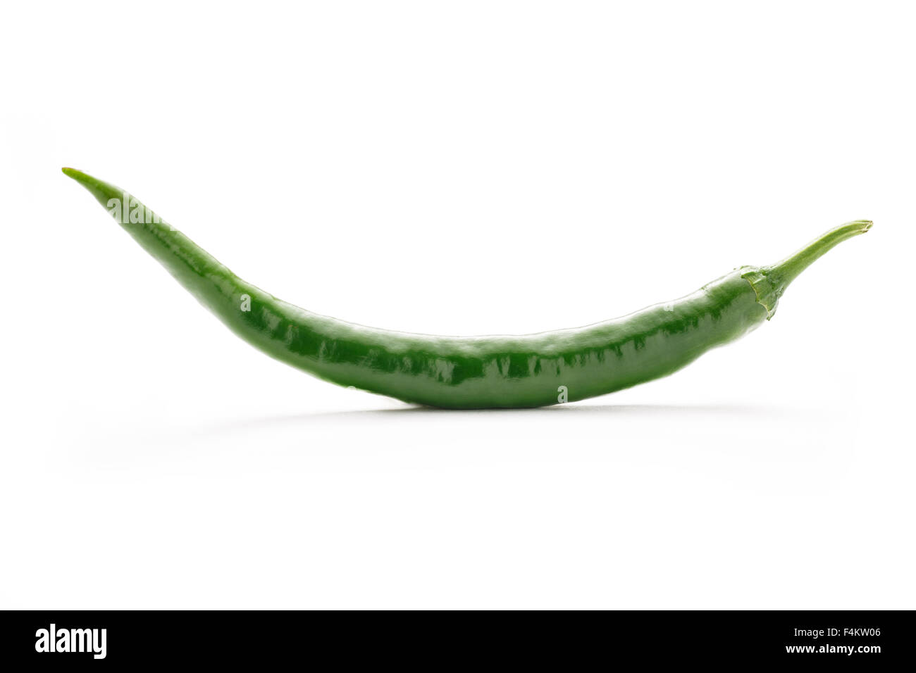 One green hot chilly pepper on white background Stock Photo