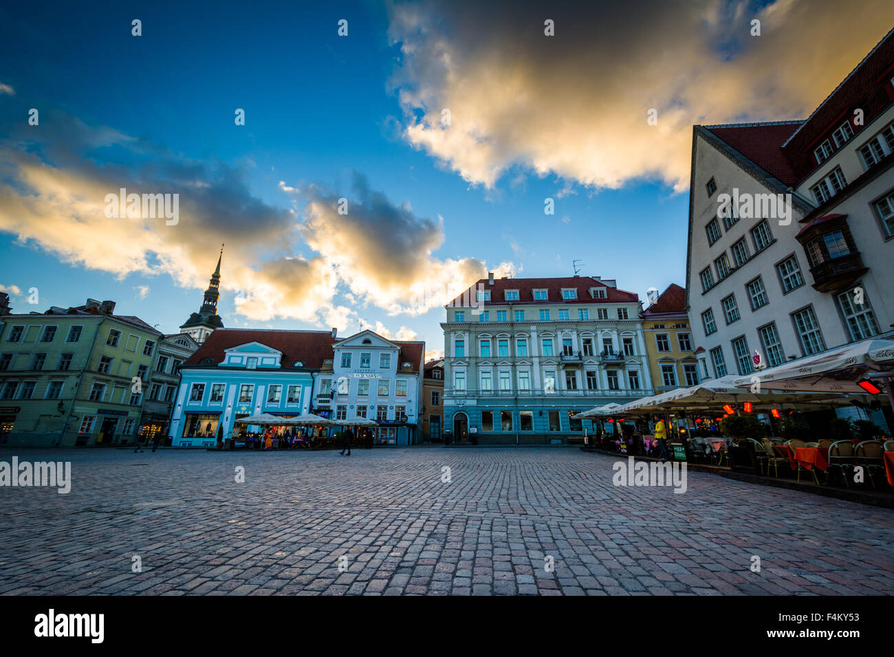 Old Town Square at sunset, in Tallinn, Estonia. Stock Photo