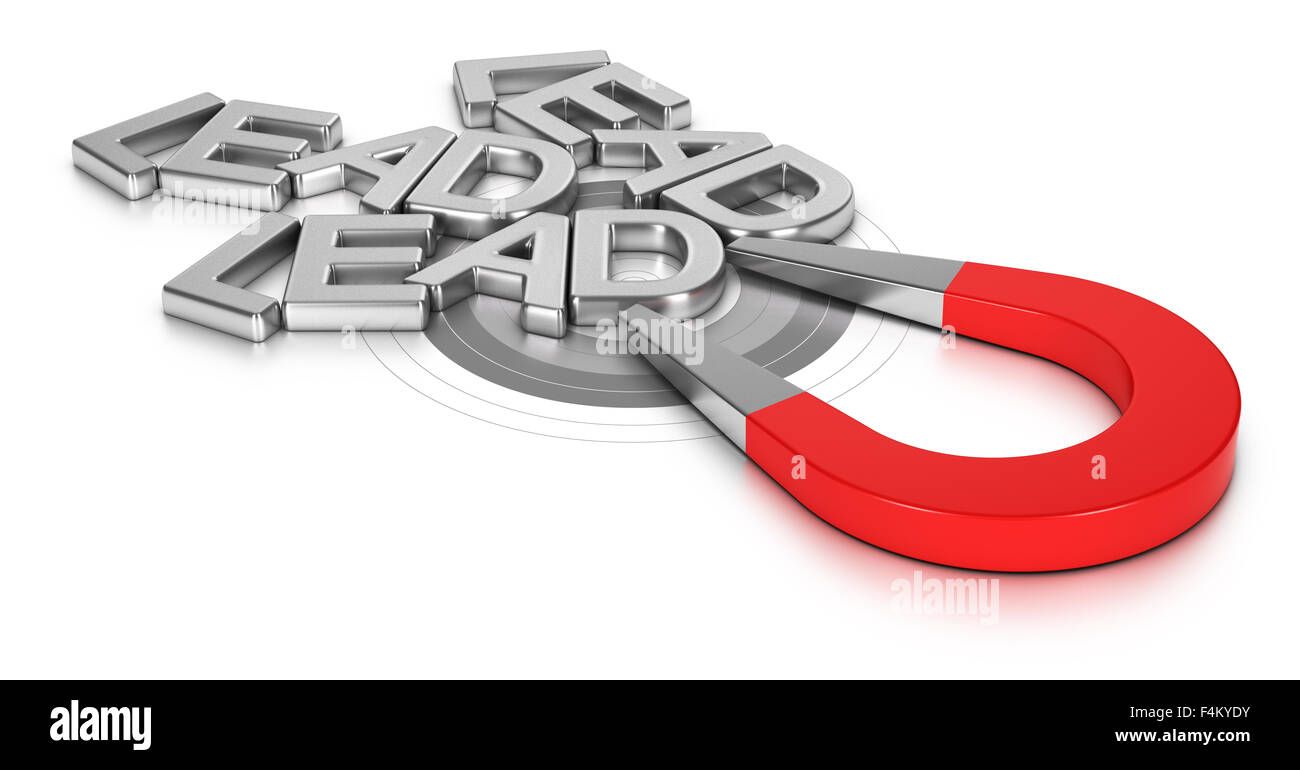 Horseshoe magnet attracting new metal leads in a target, 3d conceptual image for illustraton of lead generation Stock Photo