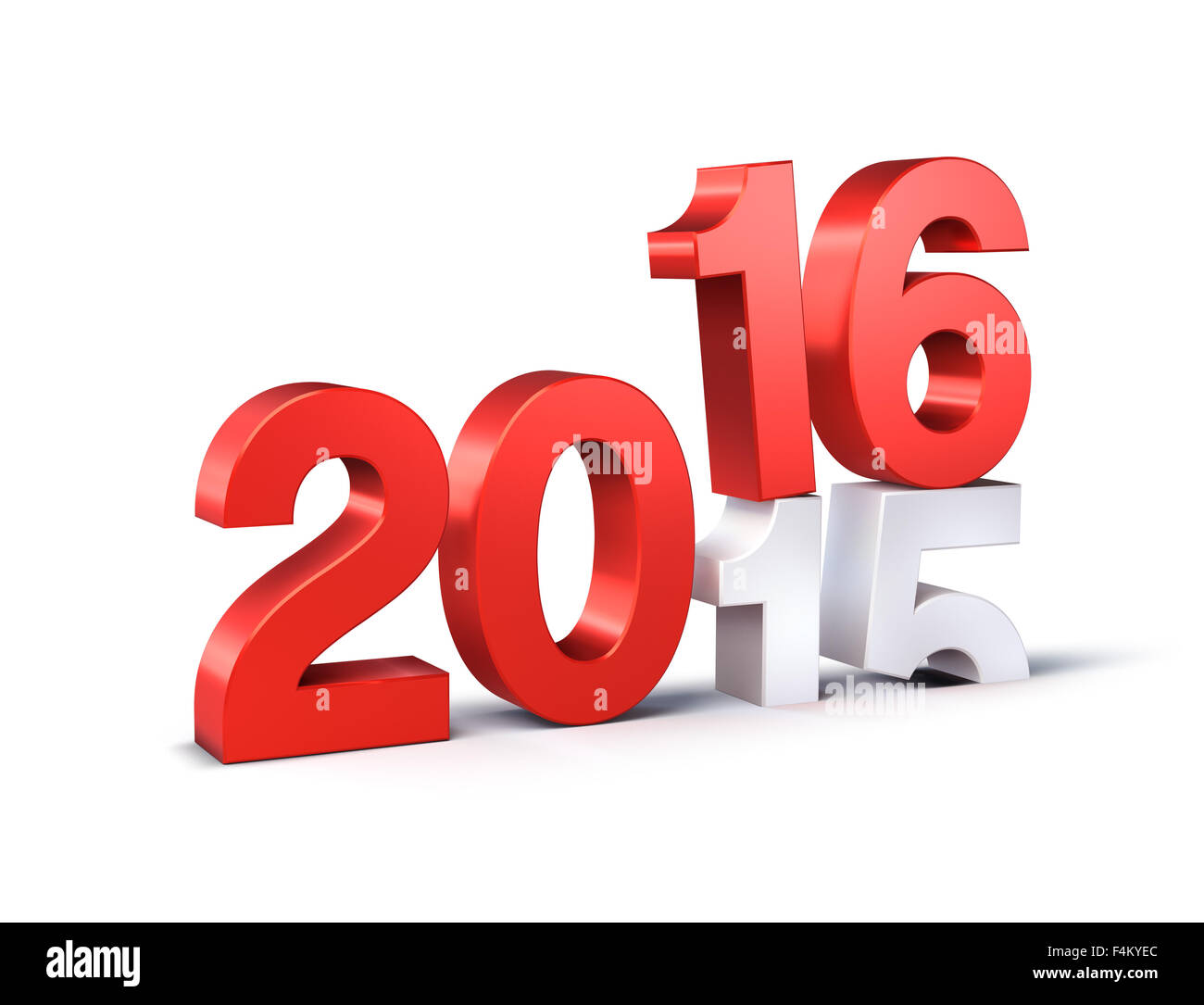 3D New Year red 2016 over 2015 isolated on white Stock Photo