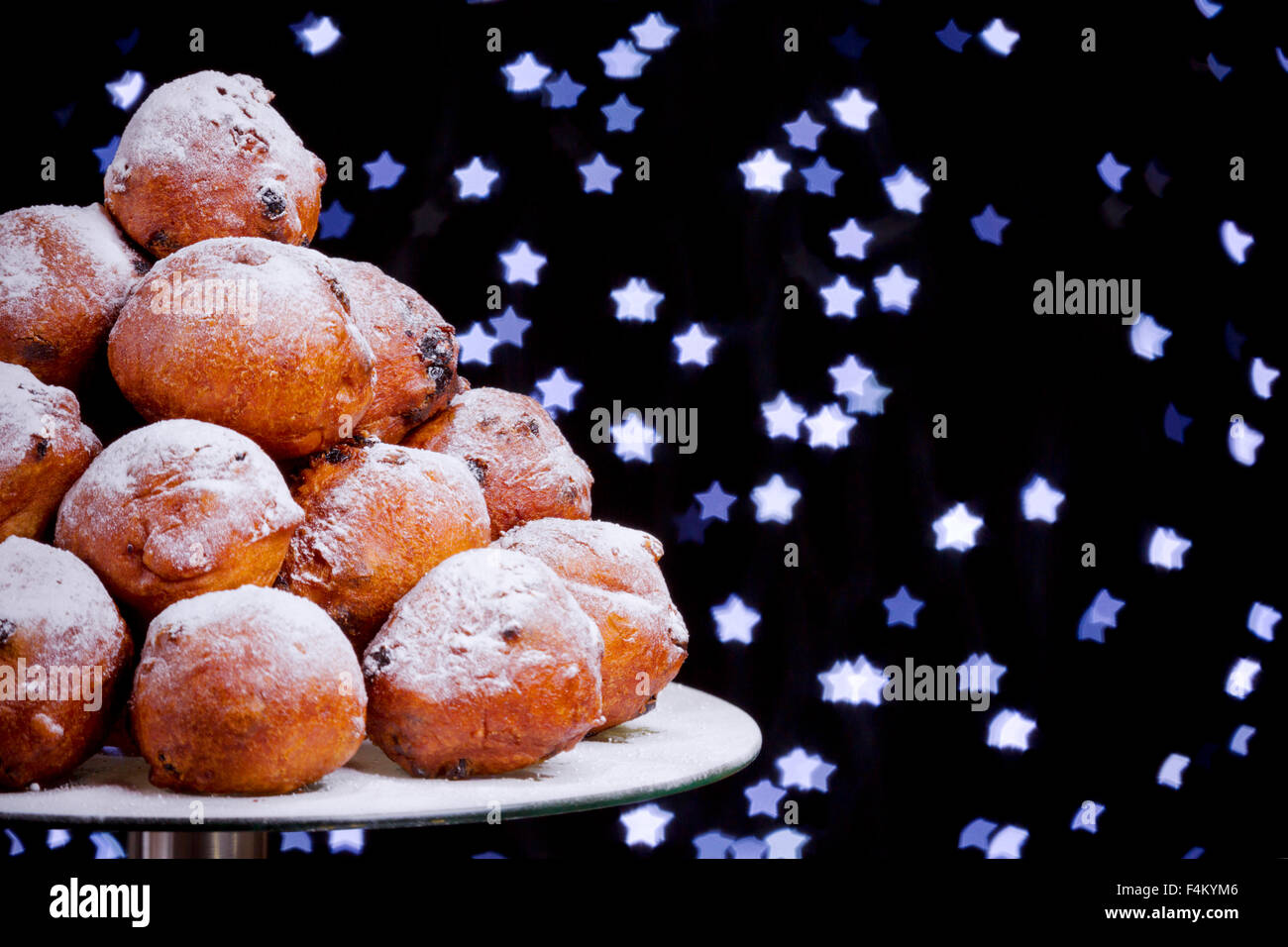 'Oliebollen', traditional Dutch pastry for New Year's Eve Stock Photo
