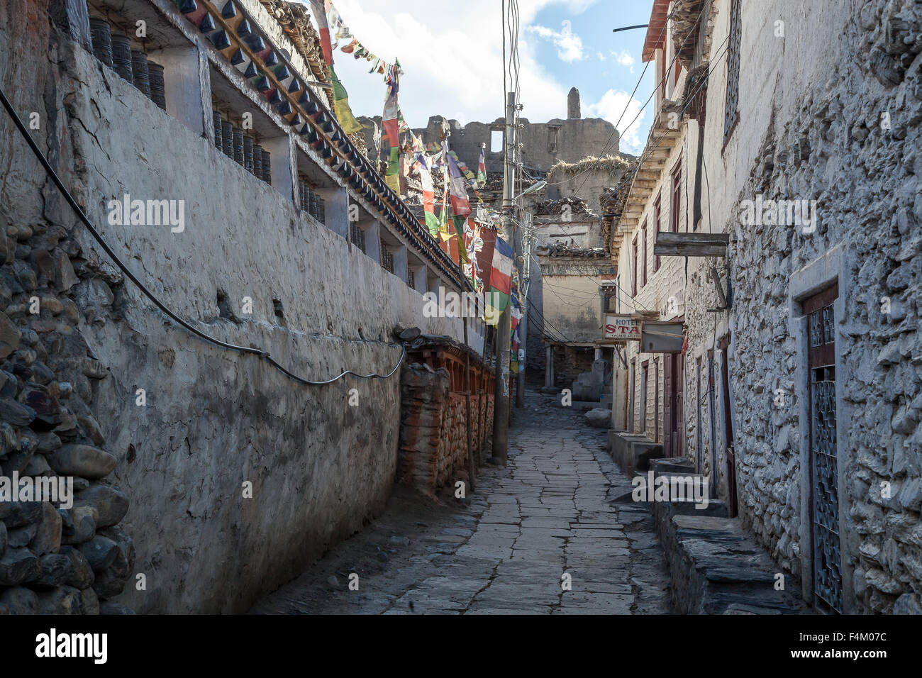 Street in Kagbeni village, Mustang, Nepal. Stock Photo
