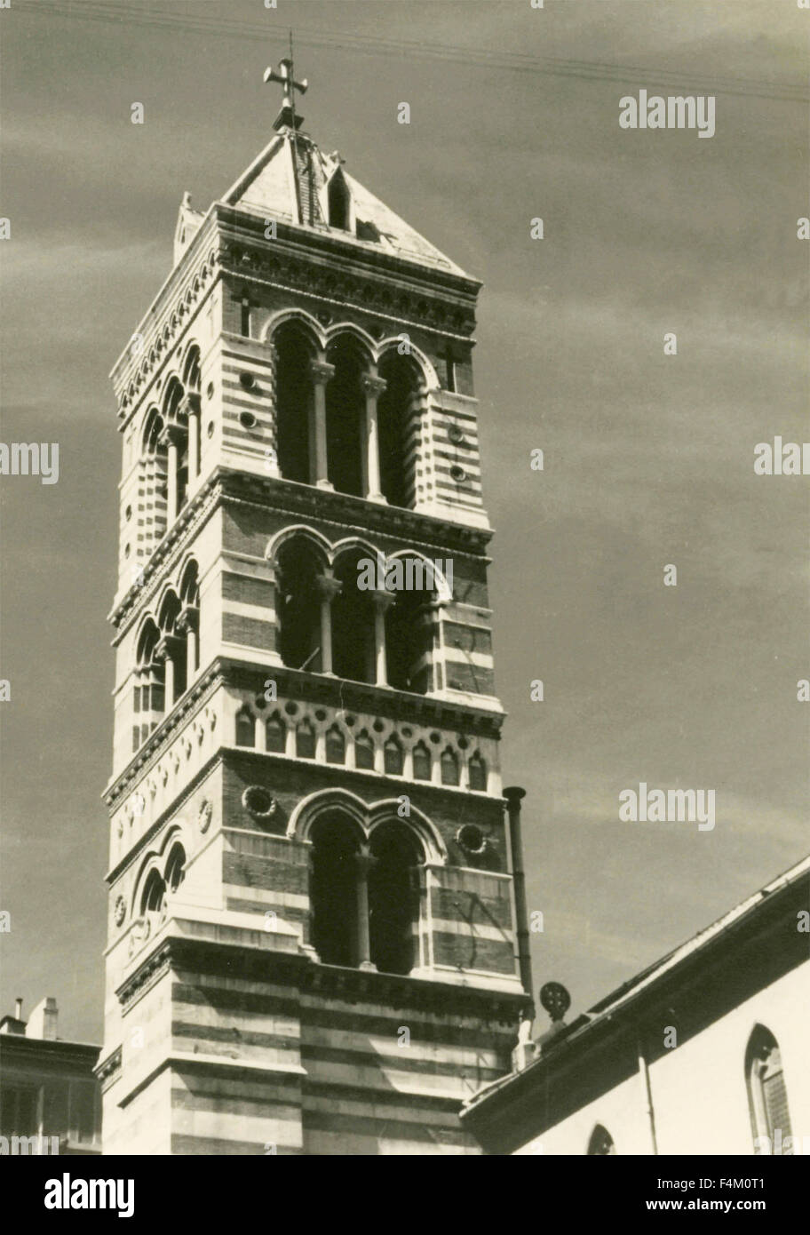 Bell tower with horizontal stripes, Italy Stock Photo