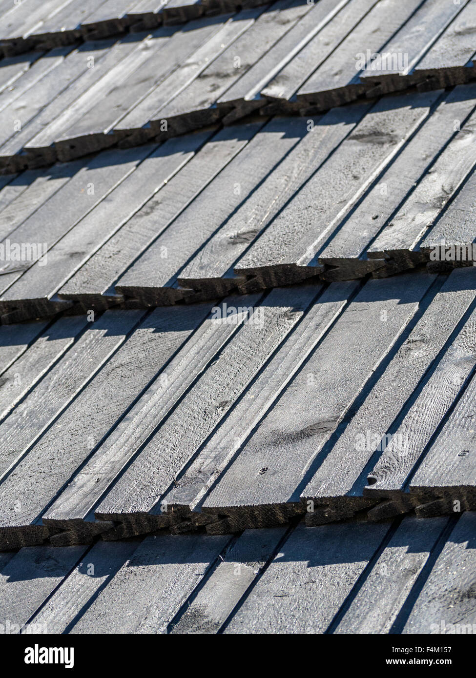 Closeup of wooden shingle roof Stock Photo