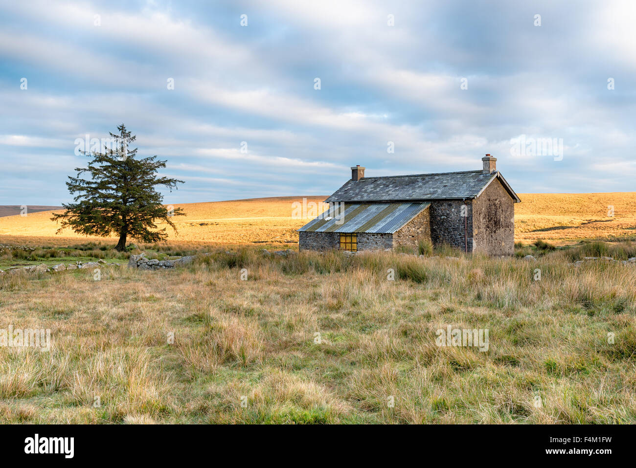 An old abandoned cottage on remote moorland near Princetown on Dartmoor in Devon Stock Photo