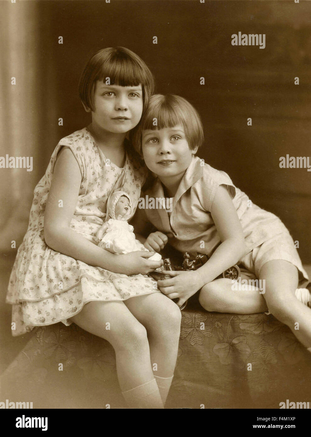 Portrait of two girls, Switzerland Stock Photo