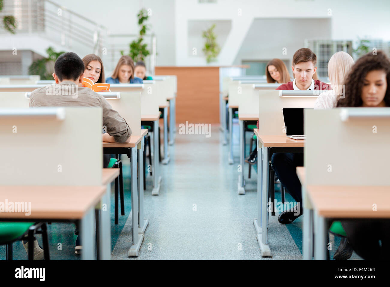 Portrait of a students studying in univeristy library Stock Photo - Alamy