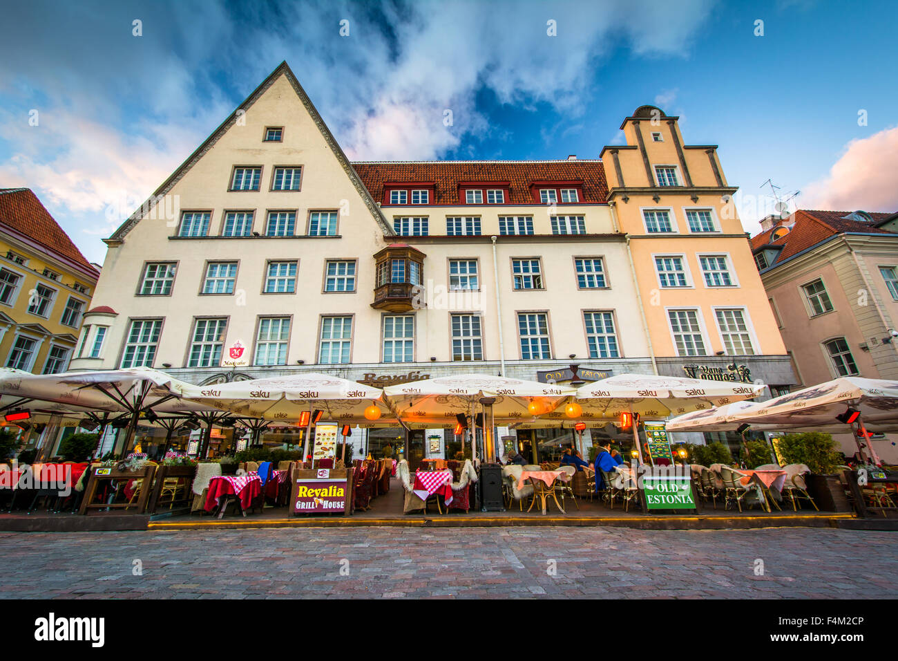 Buildings at Old Town Square at sunset, in Tallinn, Estonia. Stock Photo