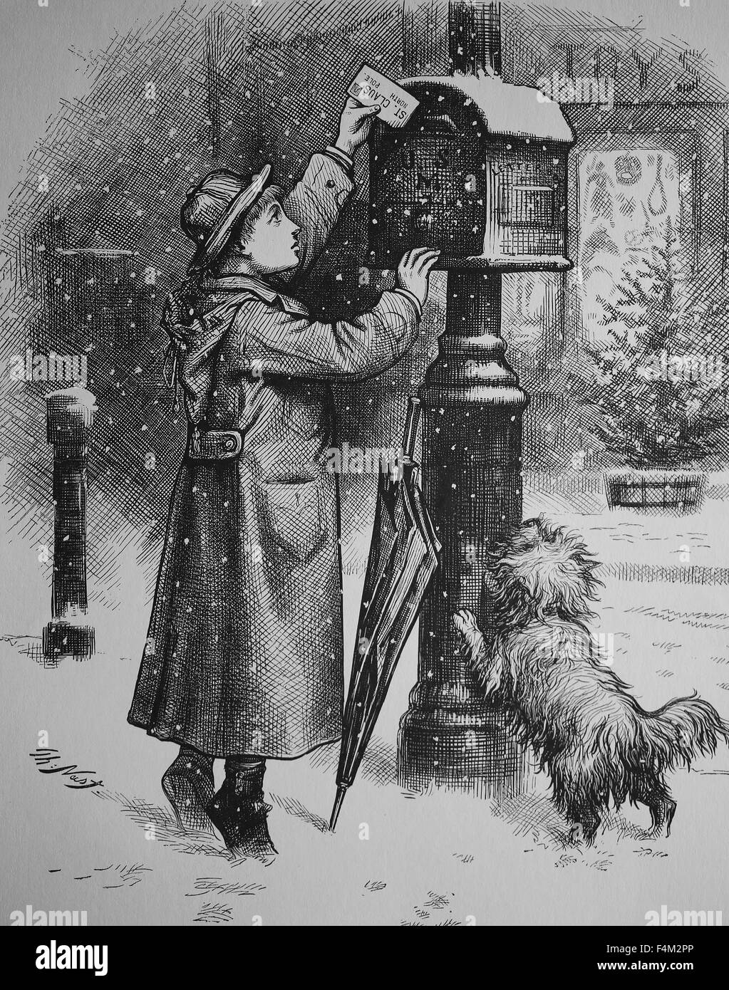 United States. 19th century. Christmas Post. Engraving by Thomas Nast. Published in Harper's Weekly. Stock Photo