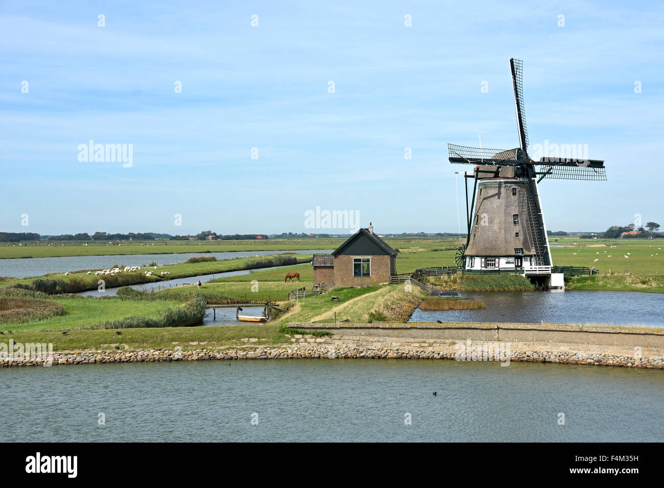 Texel Windmill the Bol pumping water polder Wadden Sea Netherlands Stock Photo
