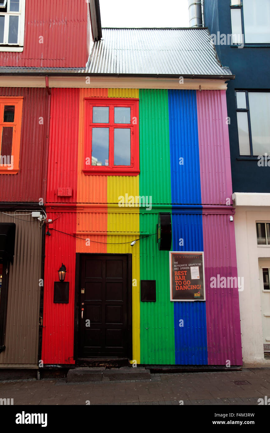Colourful striped building Reykjavik Iceland Stock Photo