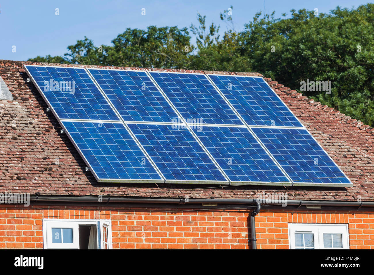England, Hampshire, Rooftop Solar Panels Stock Photo
