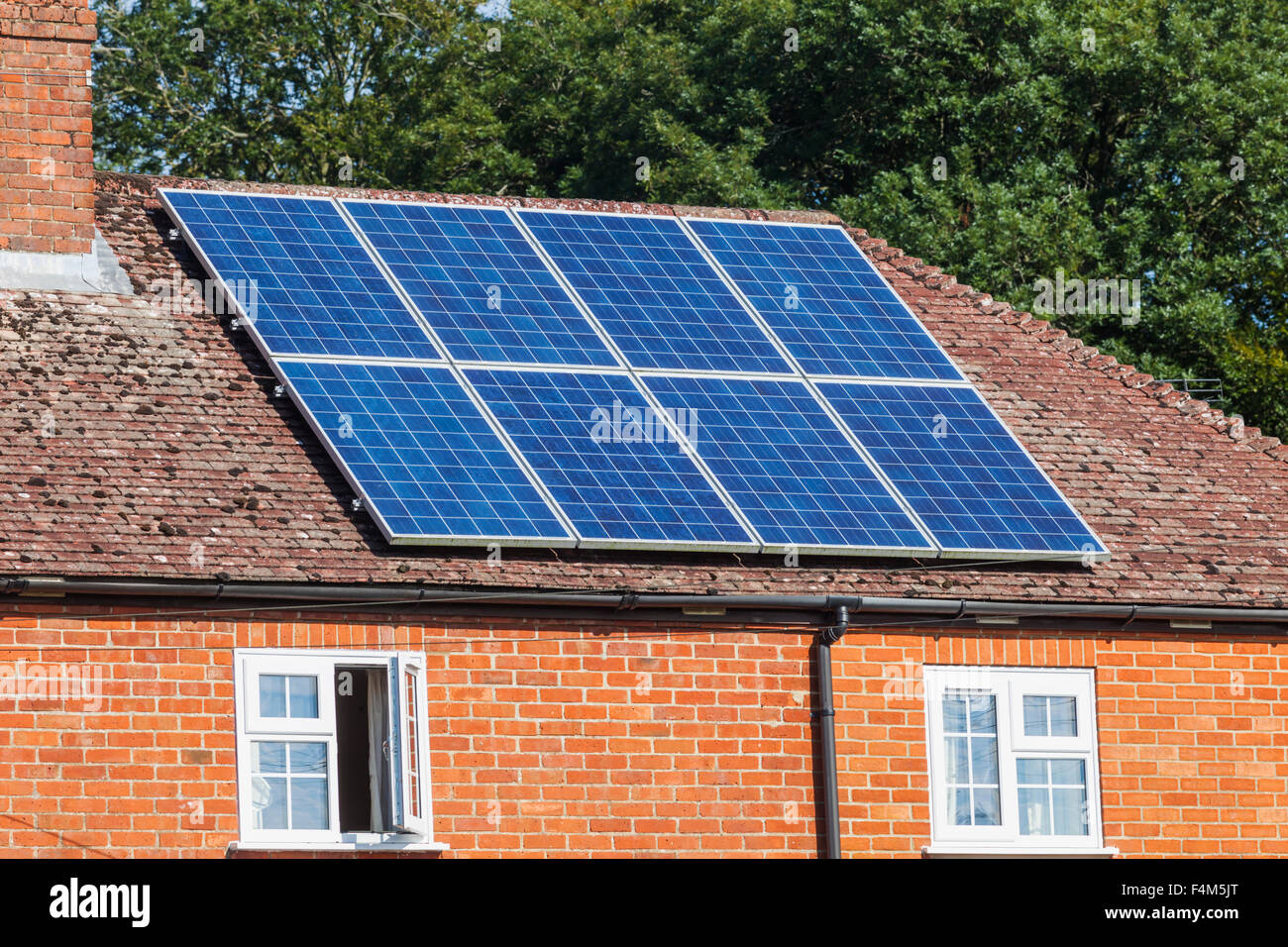 England, Hampshire, Rooftop Solar Panels Stock Photo