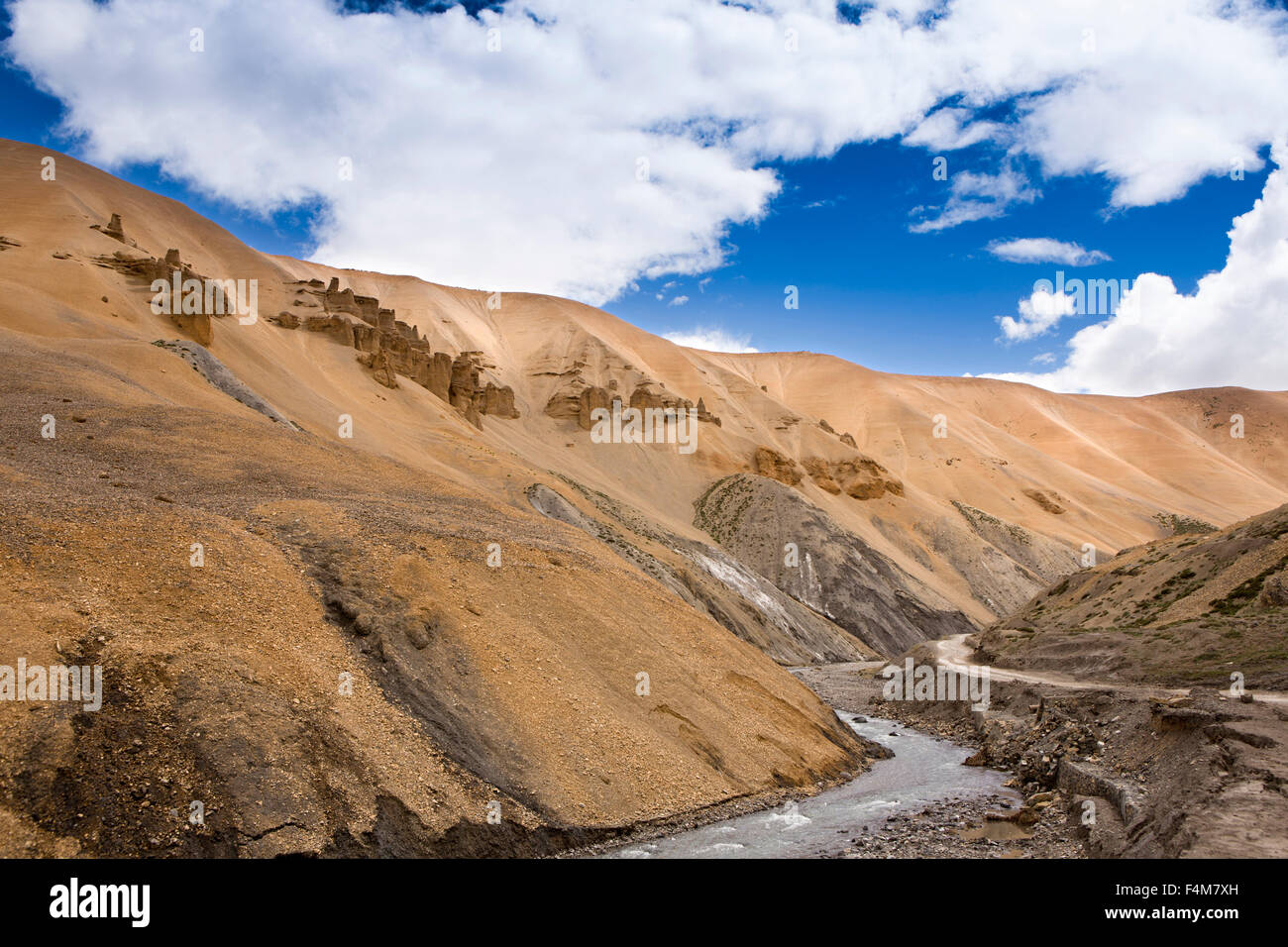India, Jammu & Kashmir, Ladakh, Bagha Canyon, Leh-Manali highway approaching Lacklung La pass up river valley Stock Photo