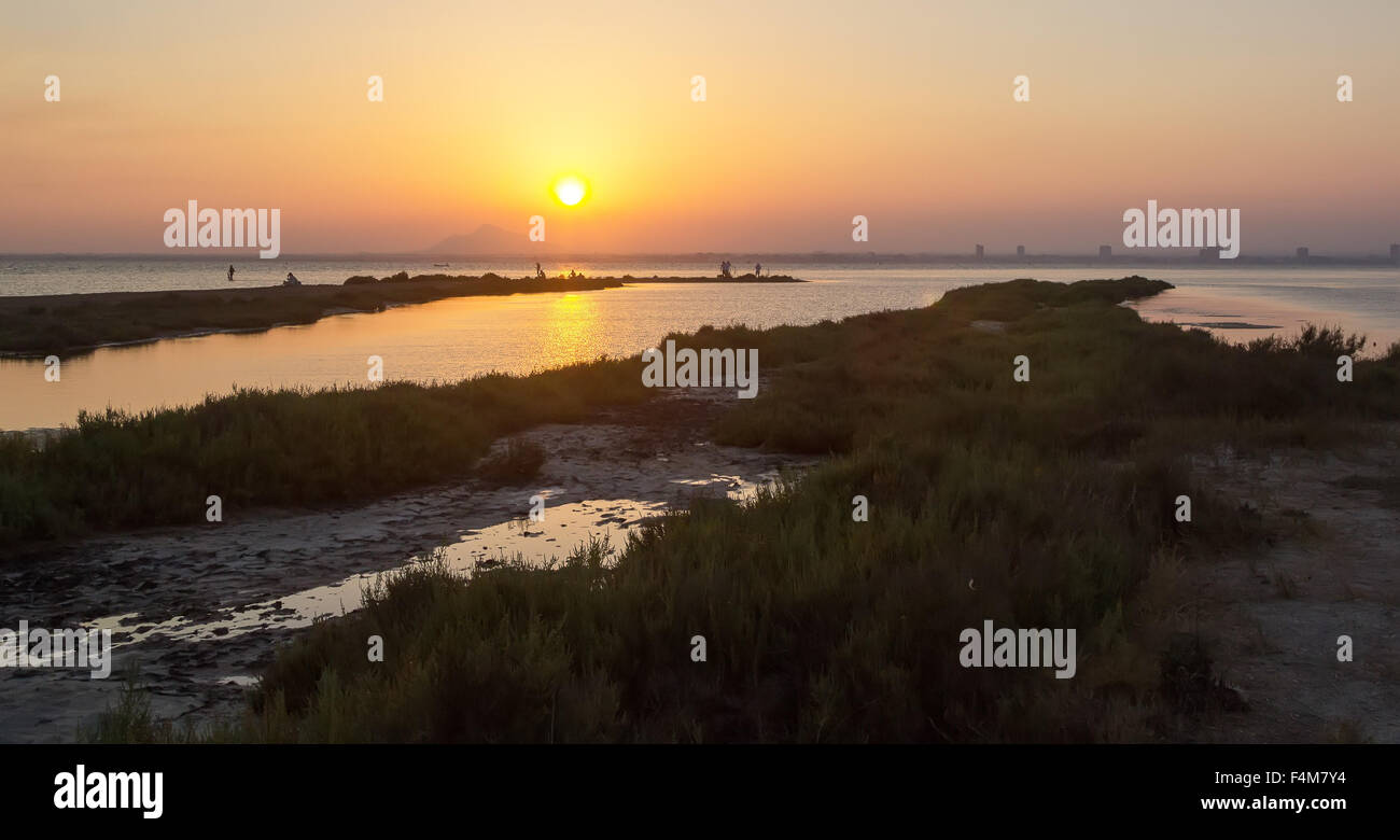 sunset in the natural reserve of San Javier, Spain Stock Photo