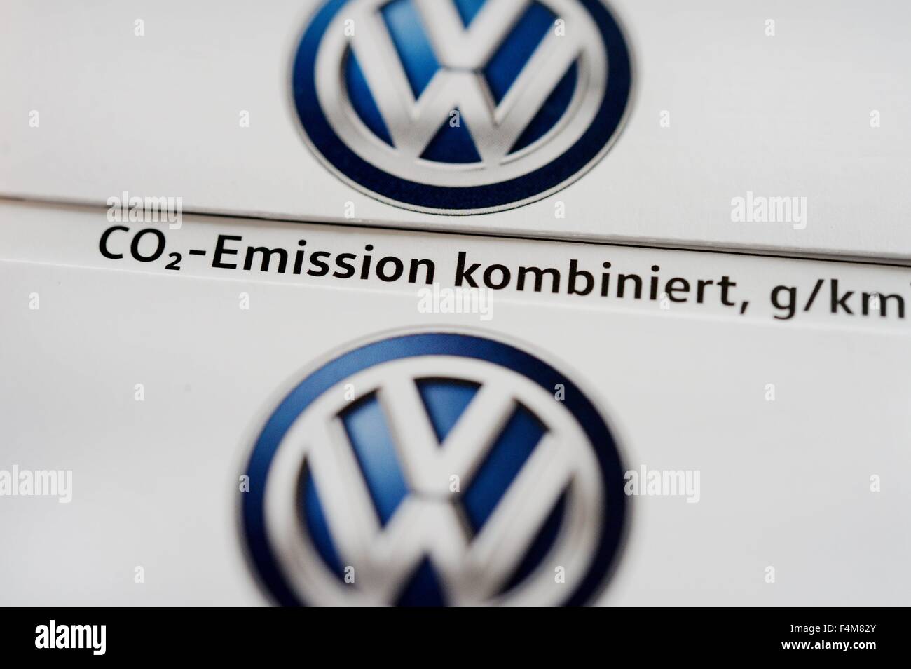 VW Logos, Germany, city of Osterode, 20. October 2015. Photo: Frank May Stock Photo