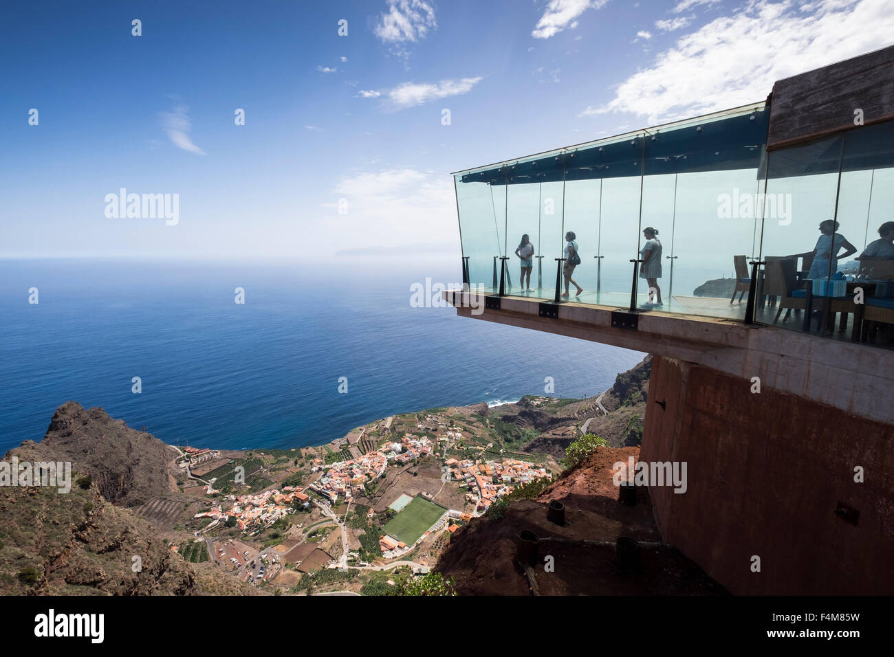 The Mirador de Abrante with its glass floor projecting out from the clifftop above Agulo, La Gomera, canary Islands, Spain. Stock Photo