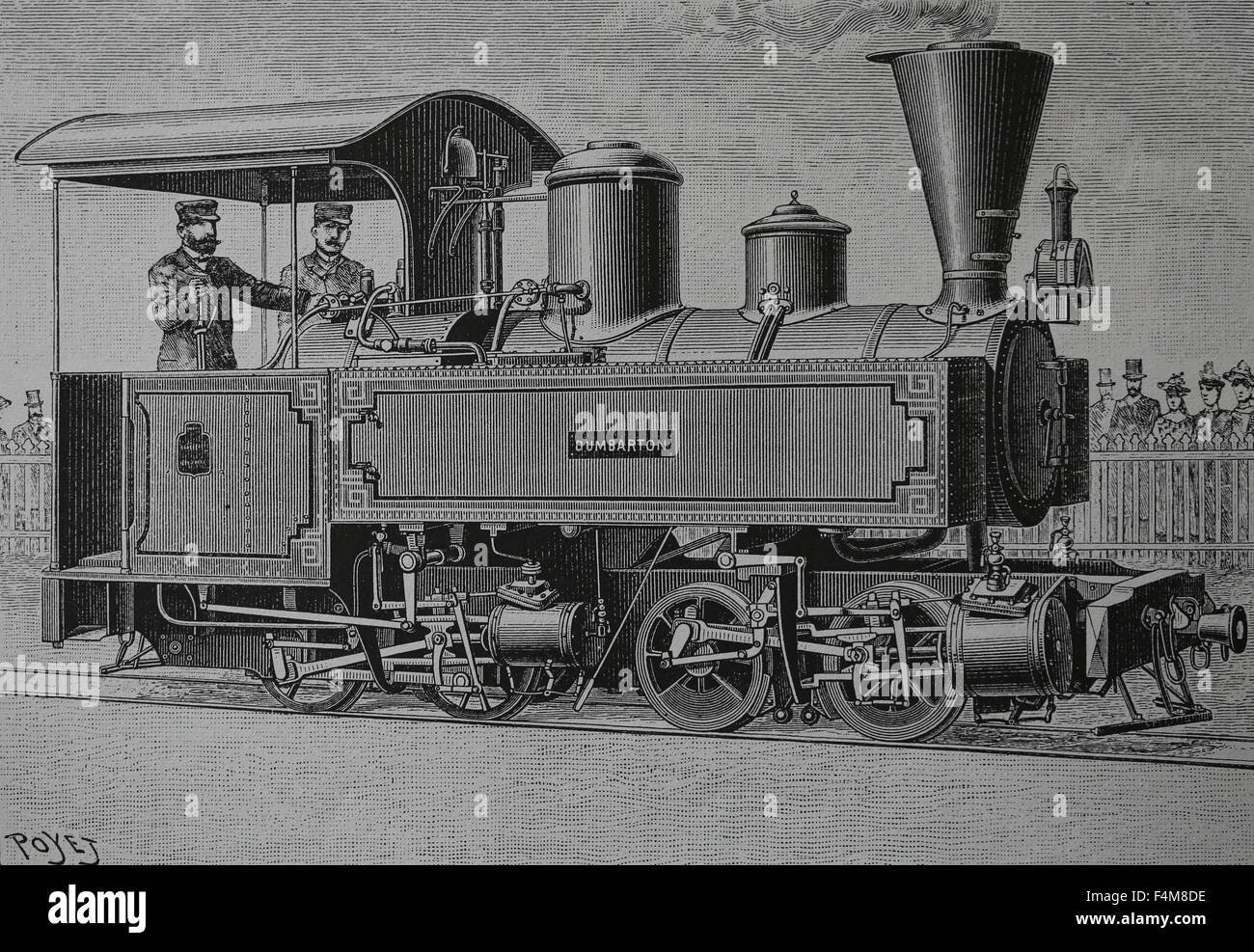 Steam locomotive. 19th century. Engraving. Stock Photo