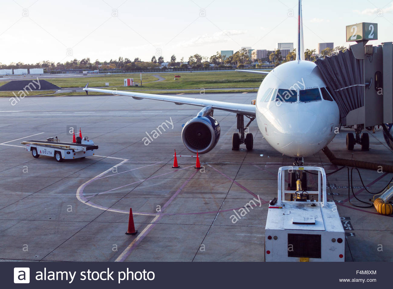 An American Airlines Boeing 737 sits at the gate at John Wayne Stock