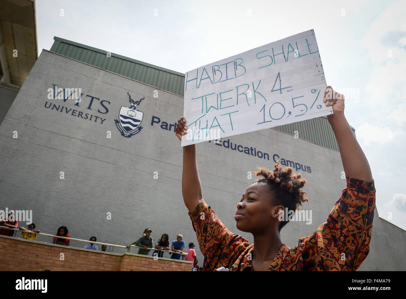 Johannesburg, South Africa. 20th Oct, 2015. A student holds a placard ...