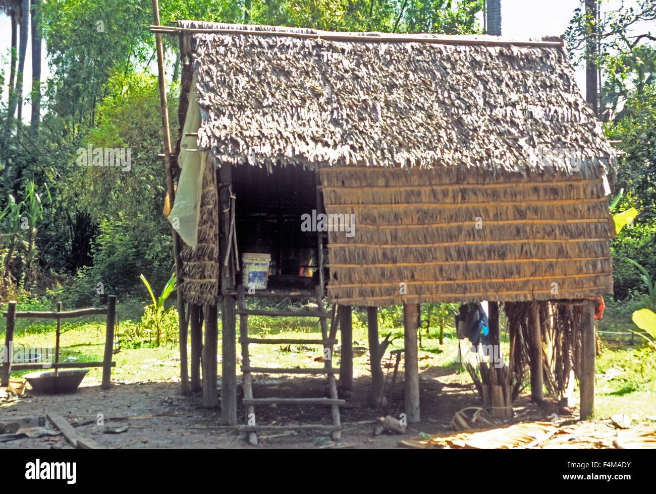Cambodia, Stilt House Made From Reed Leaves For Local Village People by