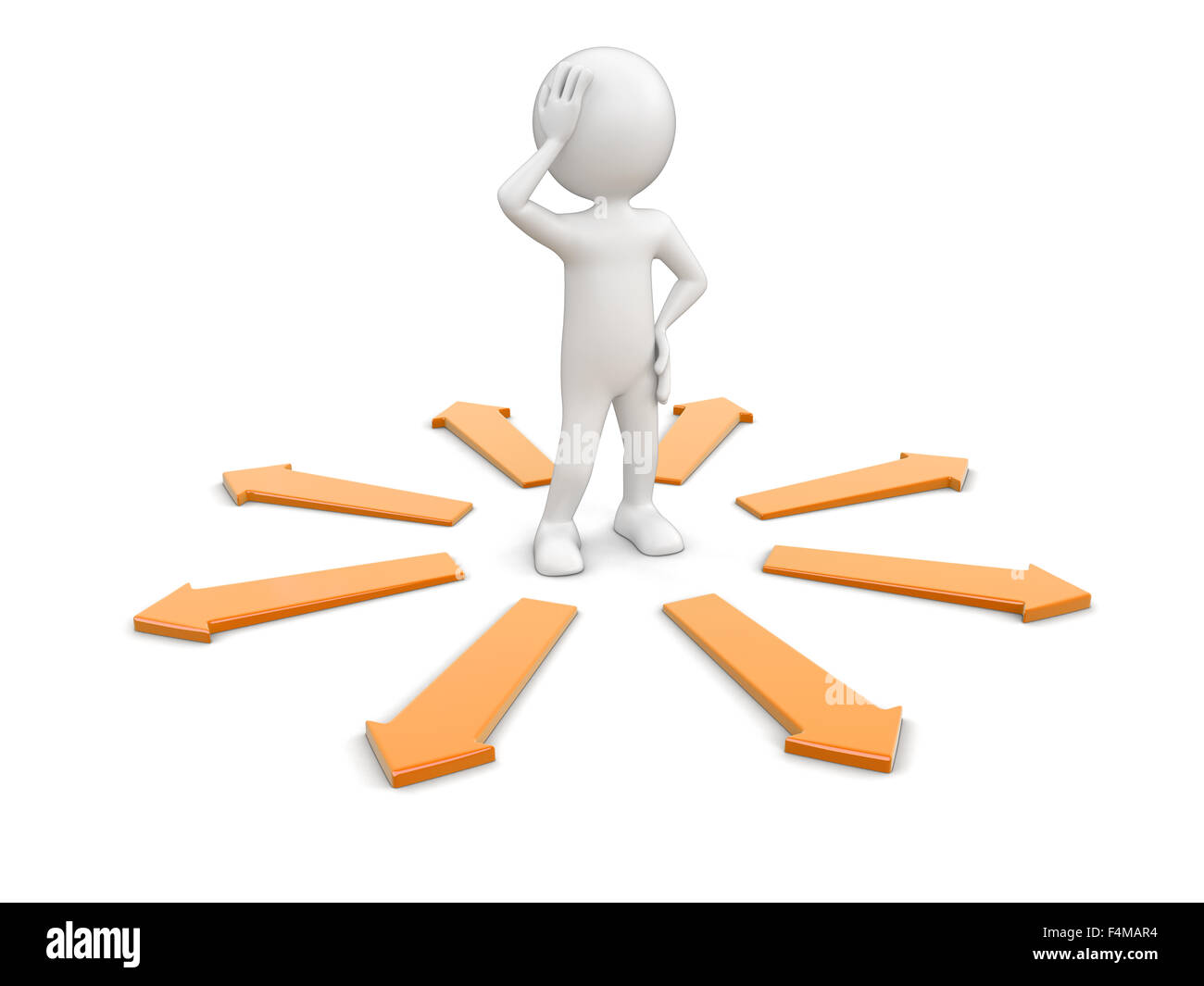 Man and arrows. Image with clipping path. Stock Photo