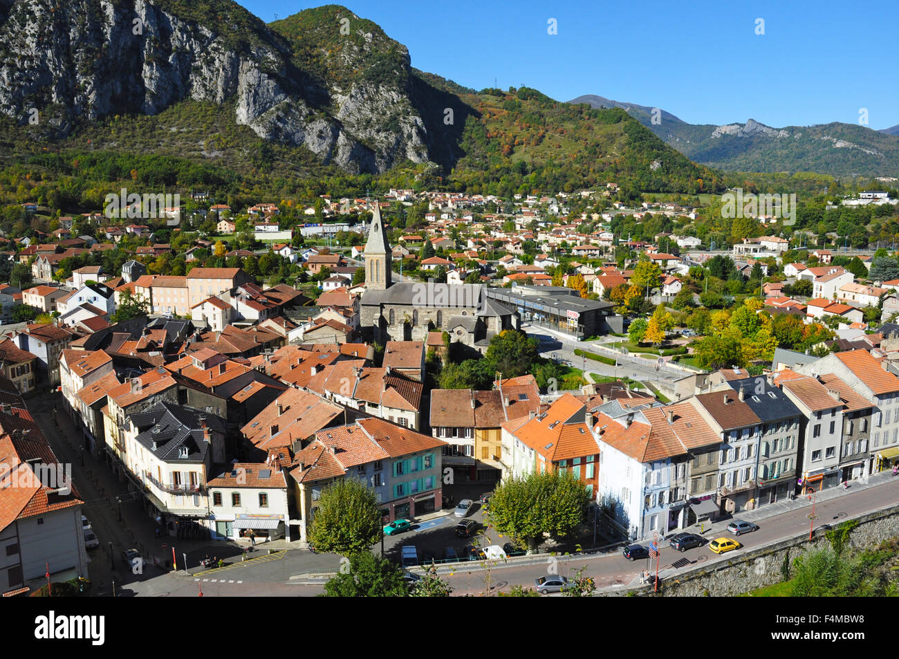 Town overview, Tarascon, Ariege, Midi-Pyrenees, France Stock Photo