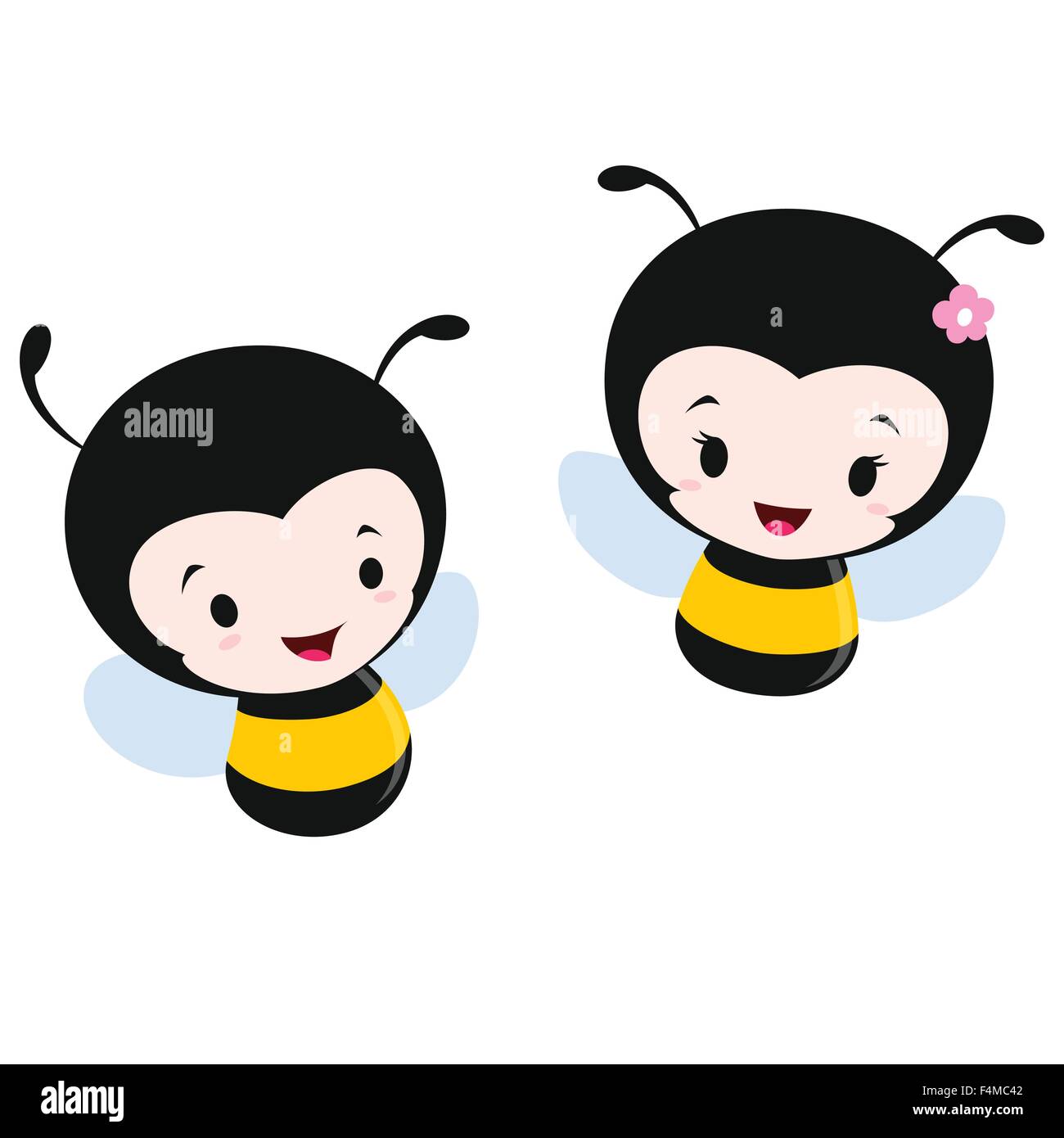Vector illustration of two cute cartoon bees Stock Vector