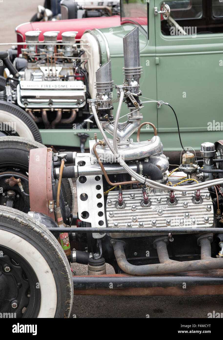 Ford hot rod custom car engines. UK Stock Photo