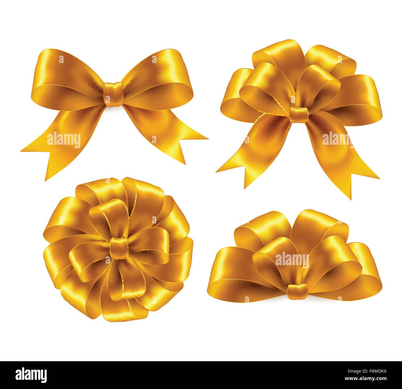 Golden Bow, Isolated On White Background, Vector Illustration Stock ...