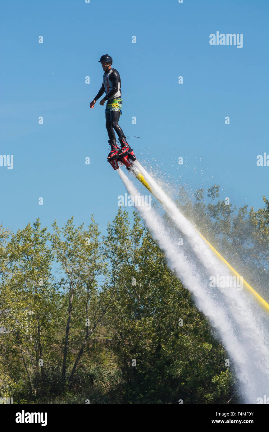 acrobatics on a fly board Stock Photo Alamy