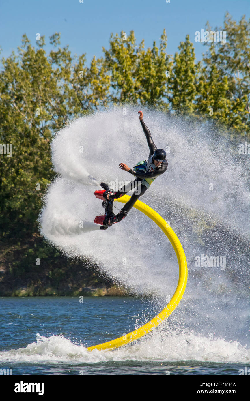 acrobatics on a fly board Stock Photo Alamy