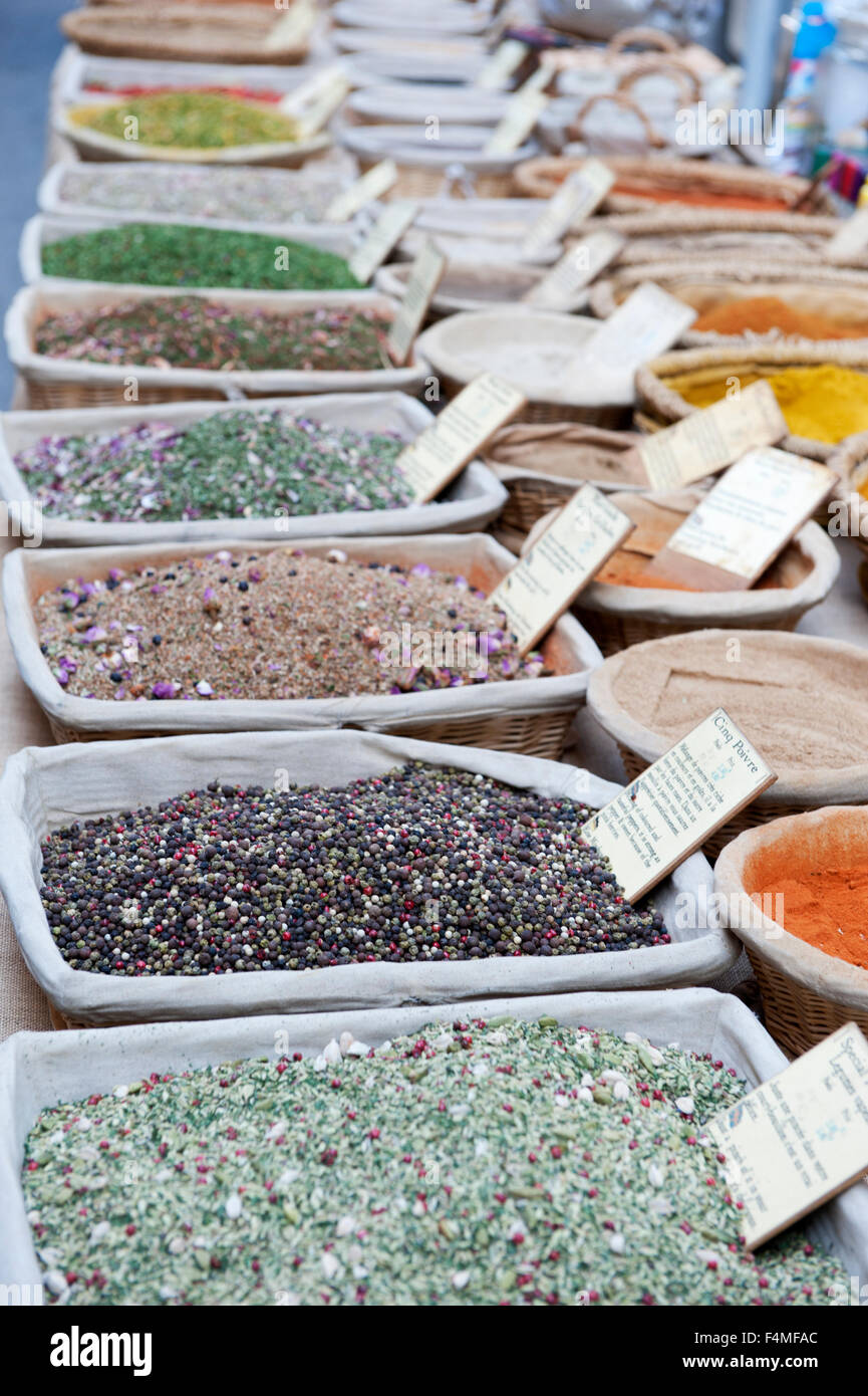 Spices on market stall in Provence France Europe Stock Photo Alamy