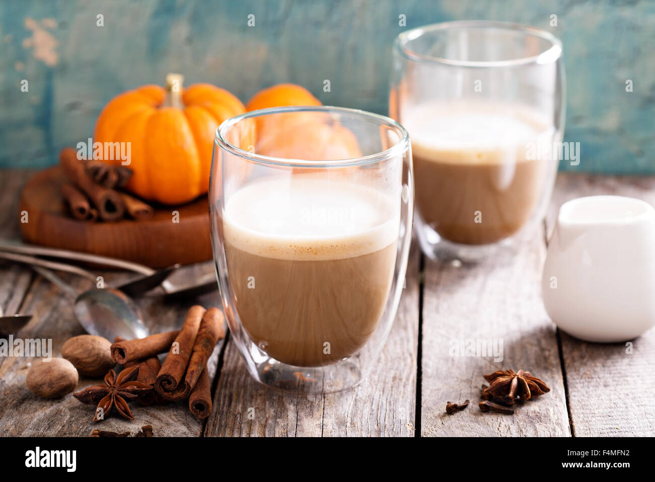 Pumpkin spice latte with spices and pumpkin puree Stock Photo