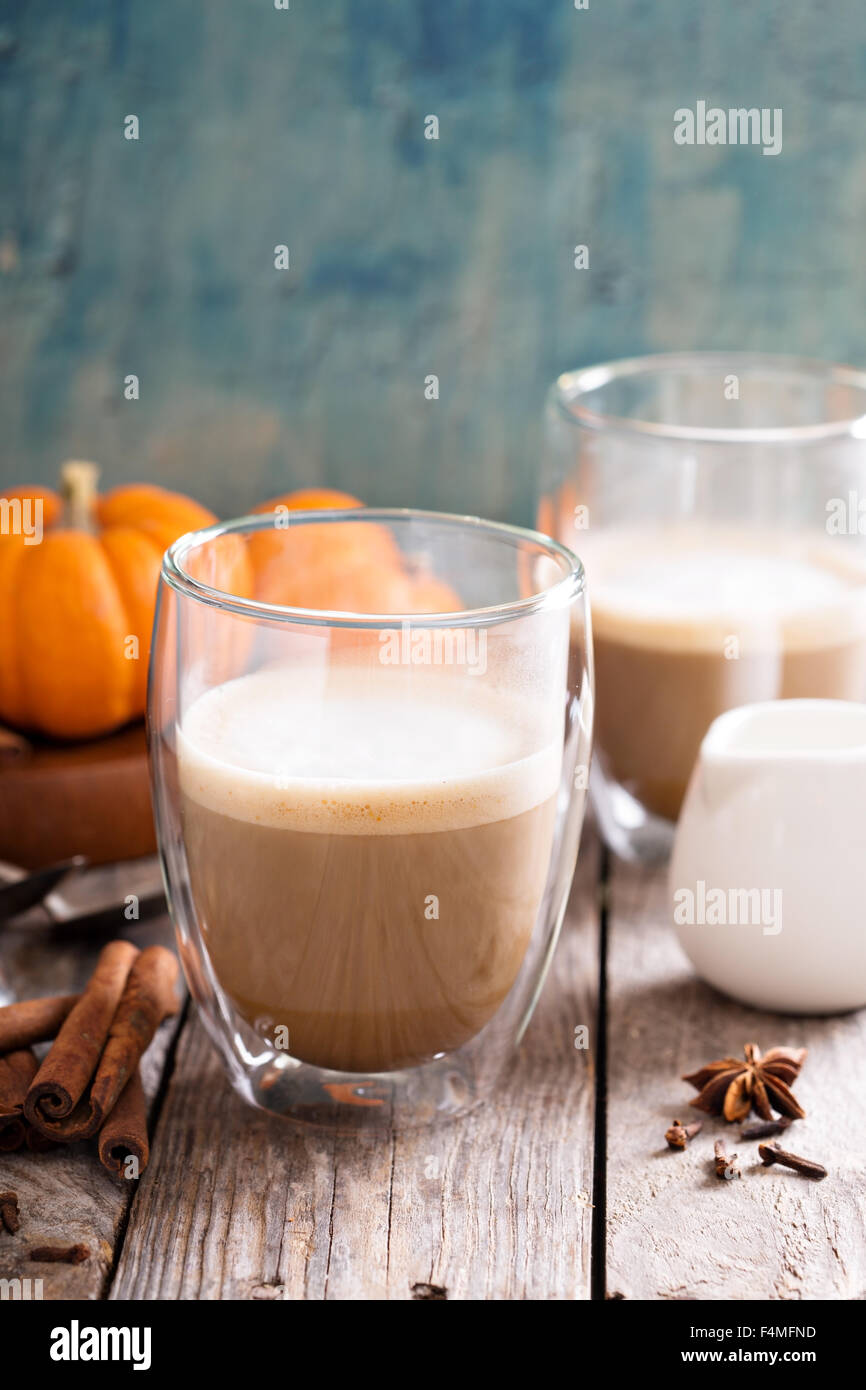 Pumpkin spice latte with spices and pumpkin puree Stock Photo