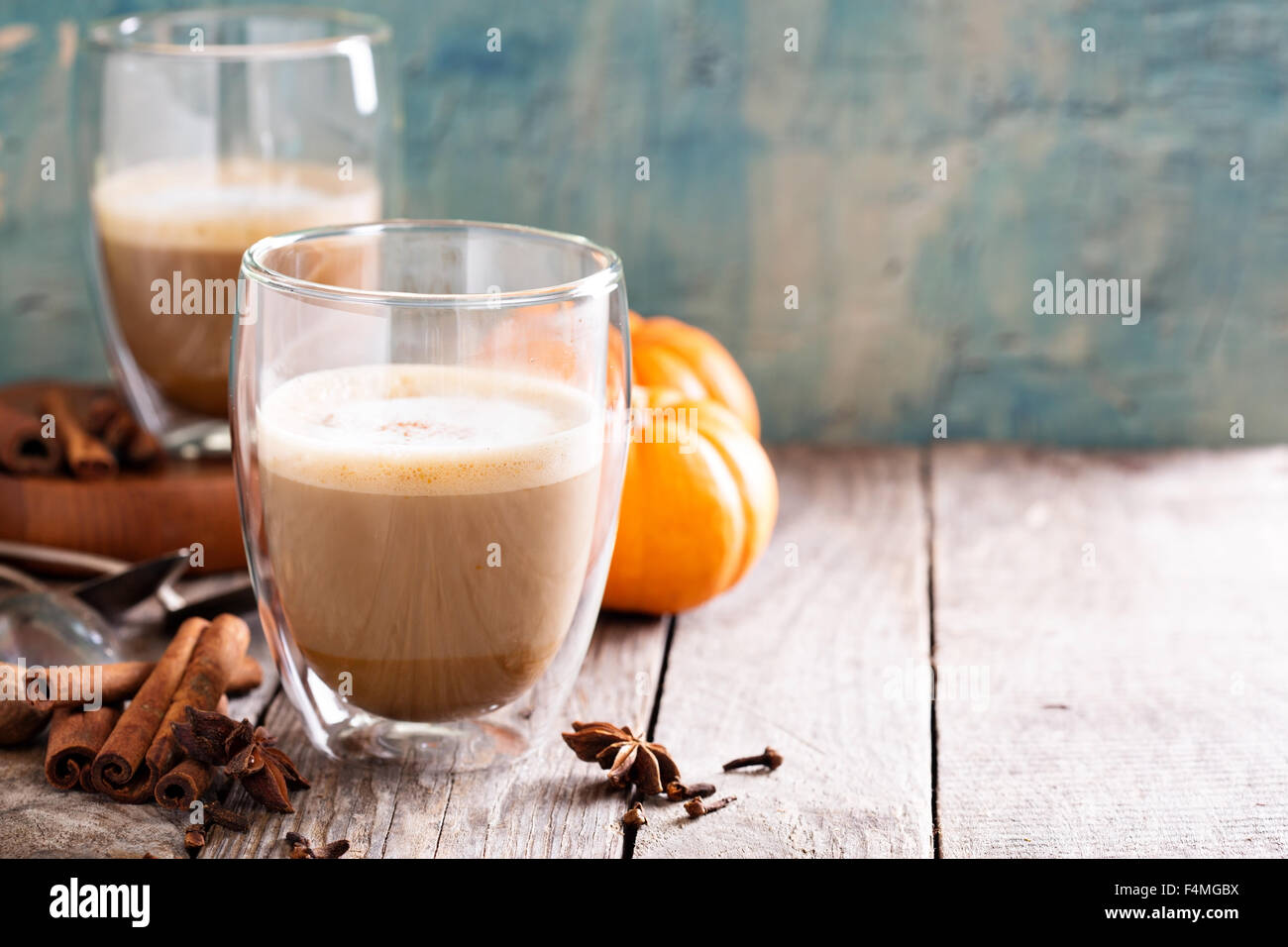 Pumpkin spice latte with spices and pumpkin puree Stock Photo