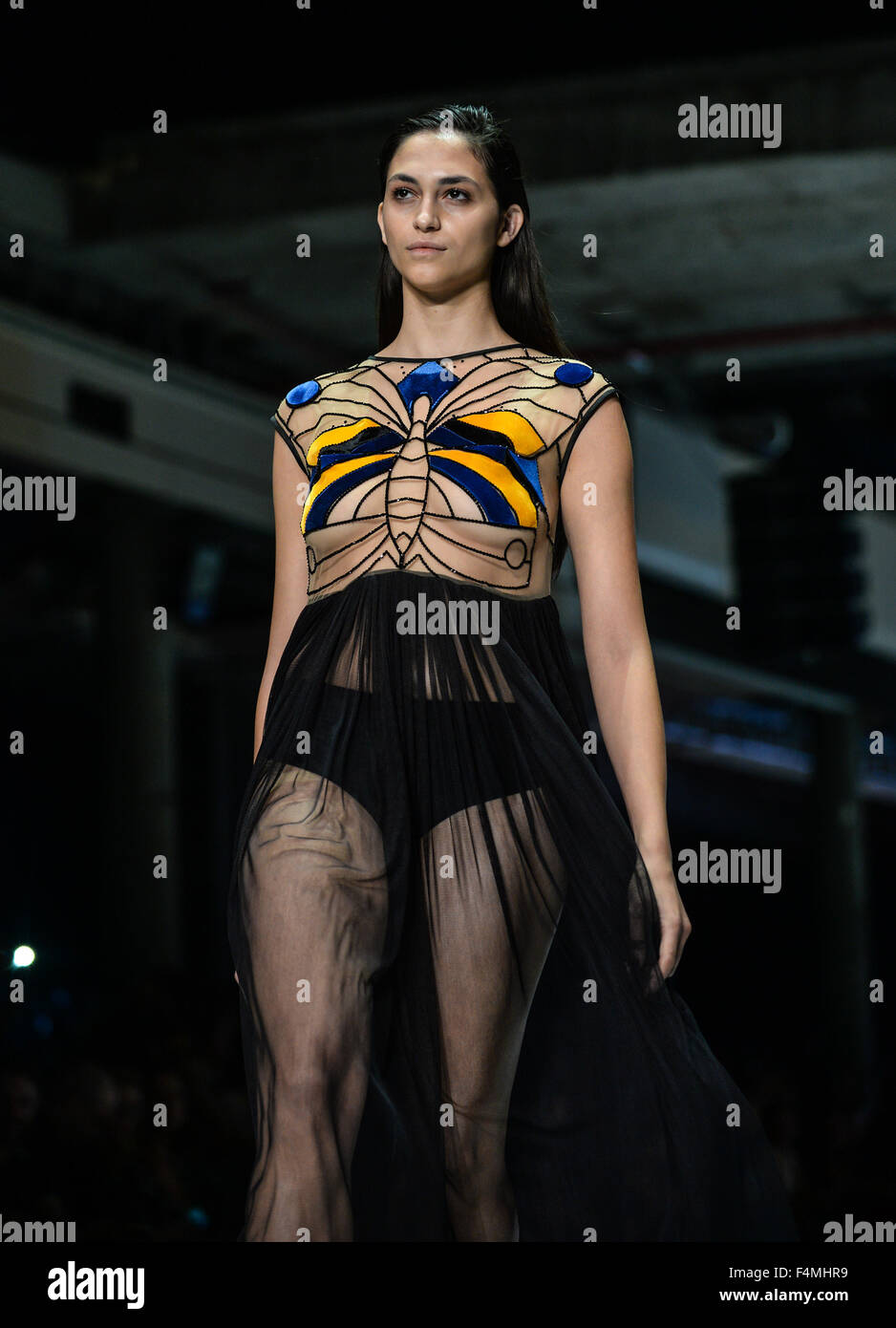 Tel Aviv, ISRAEL, 20th October: A model showcases creation designed by Gadi Elimelech during second day of Gindi TLV fashion week 2015 in Tel Aviv. Credit:  kpzfoto/Alamy Live News Stock Photo