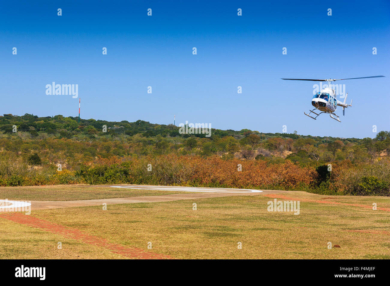 Helicopter landing on helipad Stock Photo Alamy